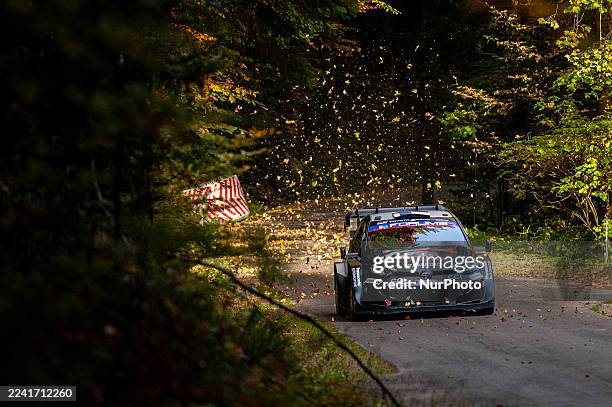 Kalle Rovanpera and Jonne Halttunen drive a Toyota GR Yaris Rally1 for the Toyota Gazoo Racing WRT team during the FIA WRC Central European Rally in...