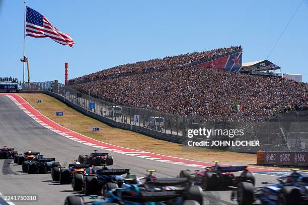 Drivers start the race during the United States Formula One Grand Prix at the Circuit of the Americas in Austin, Texas, on October 19, 2025.