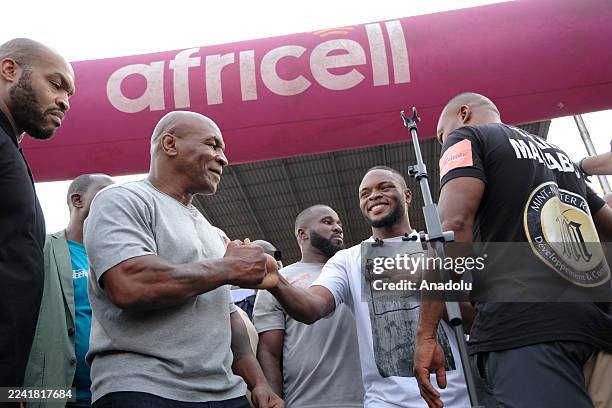 American former heavyweight champion Mike Tyson attends the events marking the 50th anniversary of the 'Rumble in the Jungle' in Kinshasa, the...