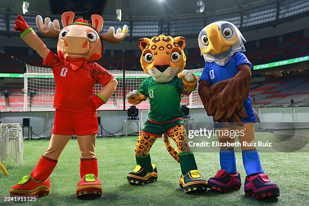 Maple, Zayu and Clutch, the FIFA World Cup 26th official mascot trio before the match between Vancouver Whitecaps and FC Dallas at BC Place on...
