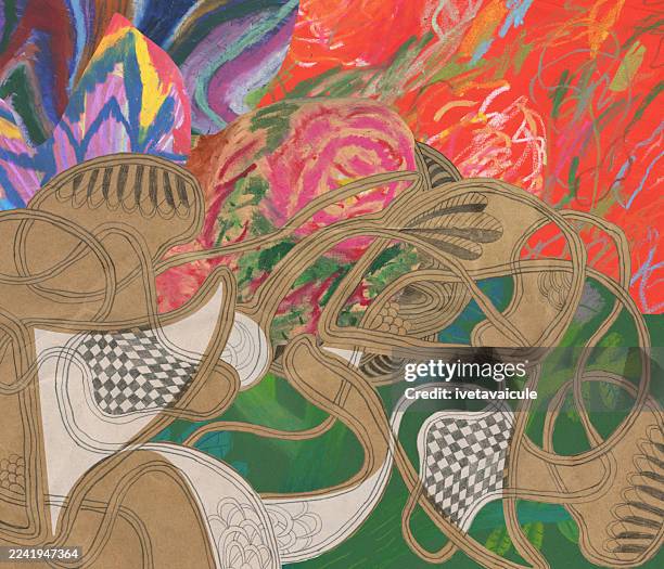 flowers. collage - oil pastel drawing stock illustrations