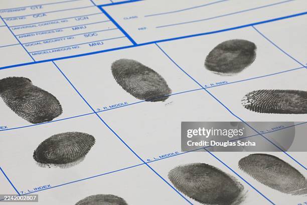 fingerprint form for criminal identification - responsabilidad policial fotografías e imágenes de stock