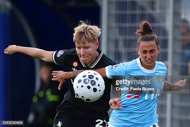 Eleonora Goldoni of SS Lazio women competes for the ball with Paulina Krumbielgel of Juventus FC women during the Serie A Women match between SS...