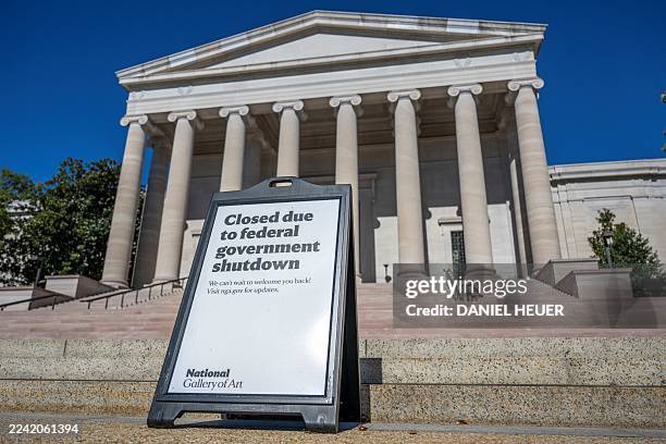 Sign indicates that the National Gallery of Art in Washington, DC, is closed on October 21, 2025 due to the US government shutdown. The US government...