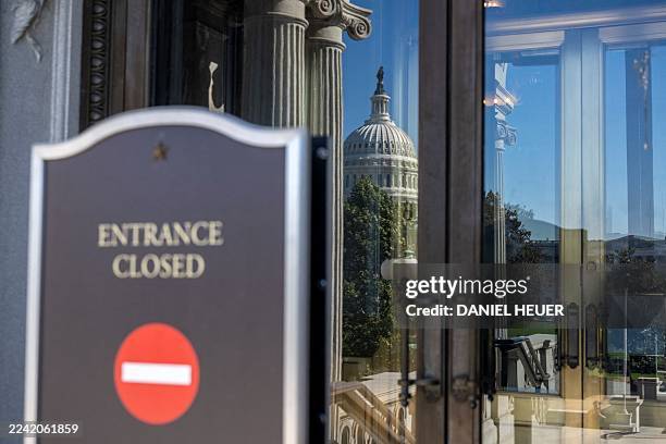 Sign indicates that the Library of Congress in Washington, DC, is closed on October 21, 2025 due to the US government shutdown. The US government...