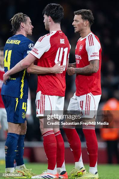 Conor Rice Conor Gallagher of Atletico de Madrid and Declan Rice and Ben White ...
