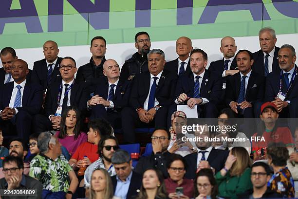 President of FIFA Gianni Infantino sits next to President of AFA Claudio Tapia, President of CONMEBOL Alejandro Dominguez, Pierluigi Collina, FIFA...