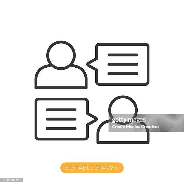 conversation icon. editable stroke thin line icon - two people stock illustrations