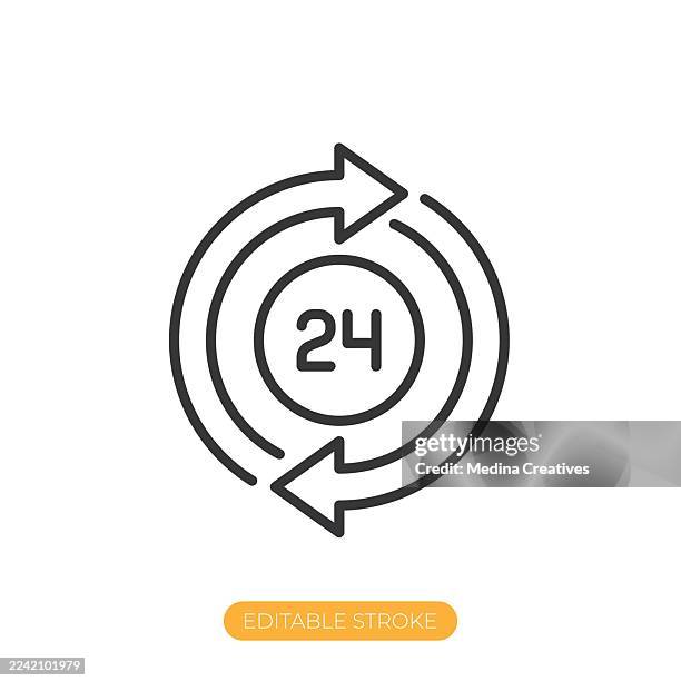 24/7 service icon. editable stroke thin line icon - 24 hr clock stock illustrations