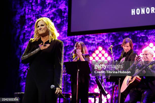 Trisha Yearwood performs onstage during the Medallion Ceremony for the Class of 2025 at Country Music Hall of Fame and Museum on October 19, 2025 in...