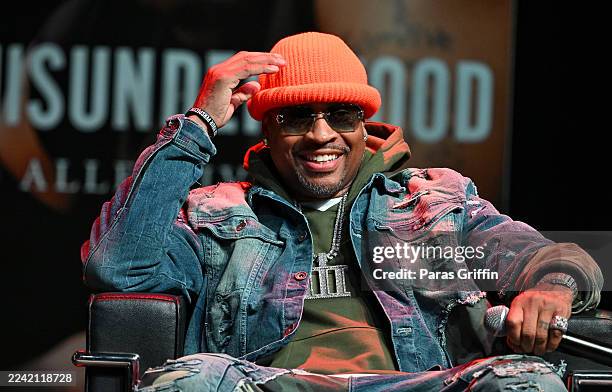 Former NBA player Allen Iverson speaks onstage during his "Misunderstood" book tour at Buckhead Theatre on October 19, 2025 in Atlanta, Georgia.