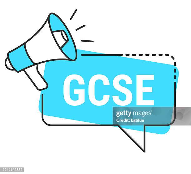 gcse - general certificate of secondary education - speech bubble and megaphone on white background - generic-face-icon stock illustrations