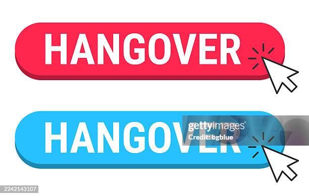 hangover - red and blue buttons with cursor on white background - hungover stock illustrations