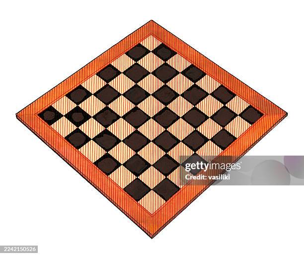 hand drawn empty chess board in perspective - queen-chess-piece-clip-art stock illustrations