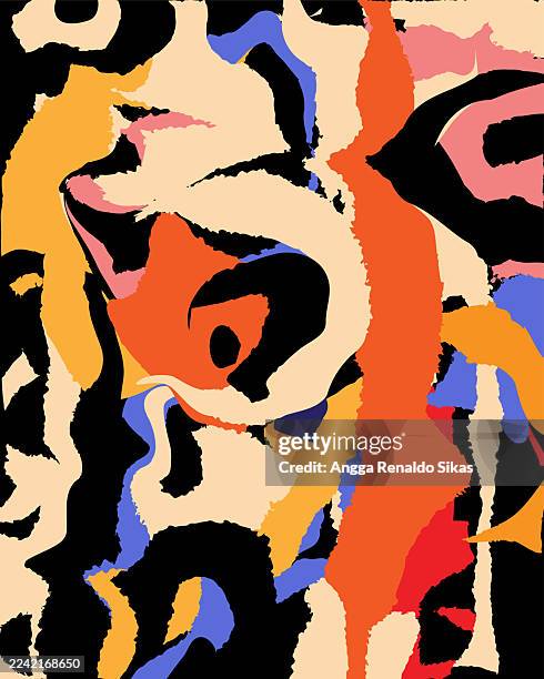 abstract colorful stacked of torn shapes pattern - clutter stock illustrations