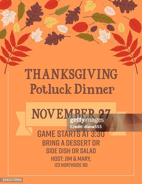 thanksgiving dinner or fall festival template - dinner invitation background stock illustrations