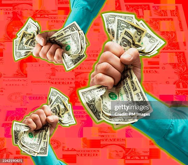 money grab - multiple hands clutching dollar bills - capitalism stock pictures, royalty-free photos & images