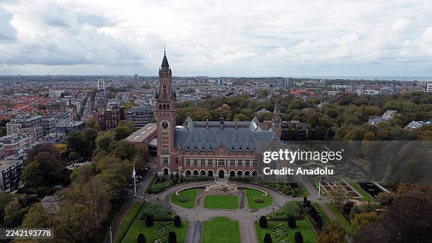 An aerial view of the International Court of Justice in The Hague, Netherlands on October 22, 2025. ICJ is set to issue an advisory opinion...