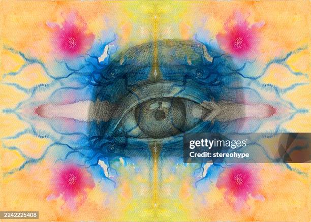 emergent eye - pool waterfall stock illustrations