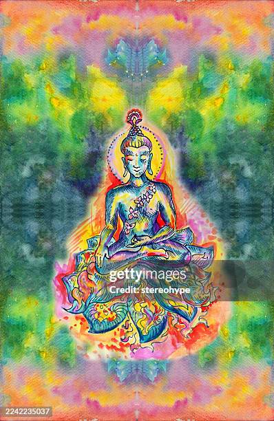 universe buddha - tie dye fabric stock illustrations