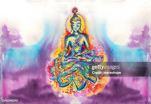 purple wave buddha - dramatic light studio stock illustrations