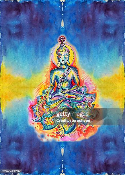 buddha mountains - yoga class stock illustrations