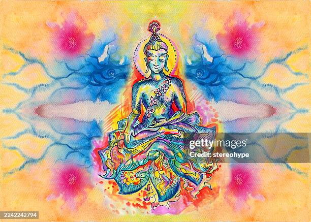 buddha cavern - buddha stock illustrations