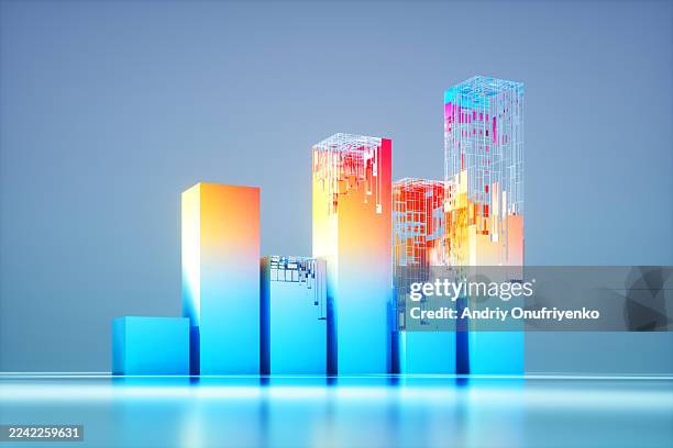 abstract vertical bar graph stylized as construction. - building a 3d graph stock pictures, royalty-free photos & images