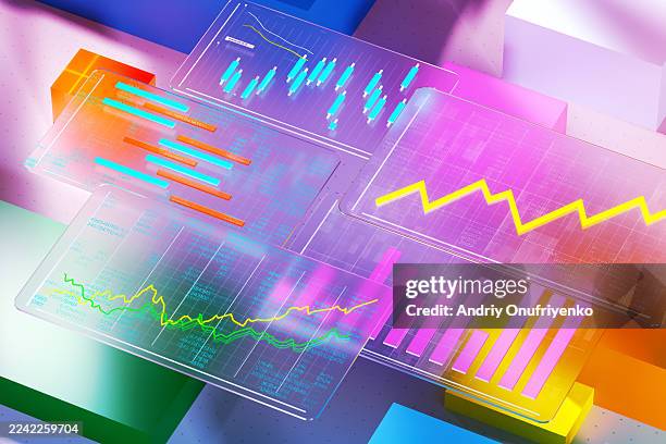 digital finance evolution. innovative fintech technology. visualizing financial investment. stock market trading monitor - balkendiagramm stock-fotos und bilder
