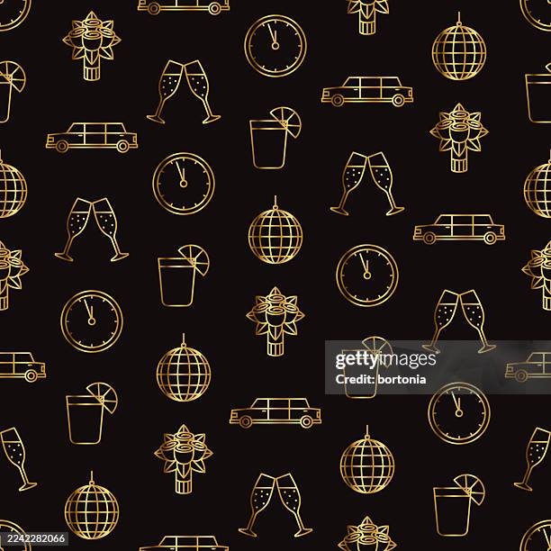new year's eve party seamless editable stroke icon pattern - times square ball stock illustrations