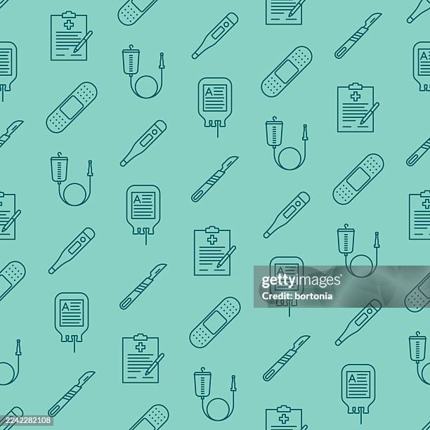 healthcare seamless editable stroke icon pattern - catheter stock illustrations