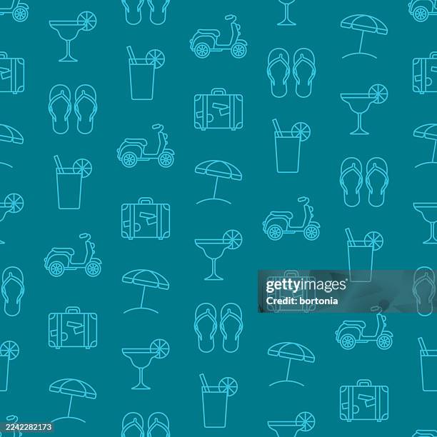 travel and vacations seamless editable stroke icon pattern - lemonade background stock illustrations