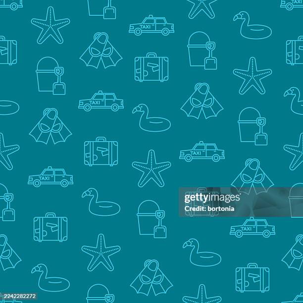 travel and vacations seamless editable stroke icon pattern - summer car stock illustrations