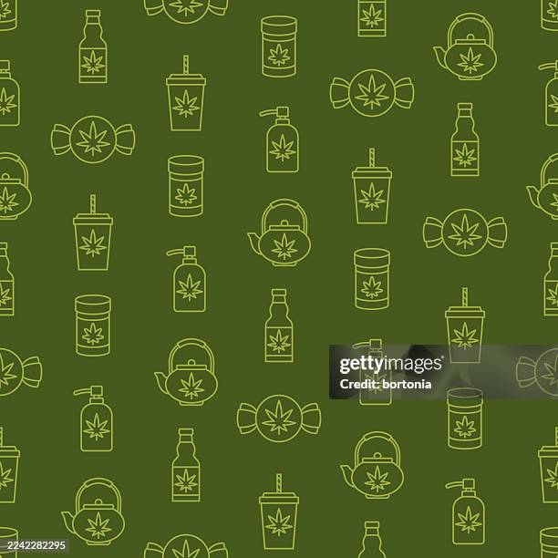 cannabis seamless editable stroke icon pattern - marijuana store stock illustrations