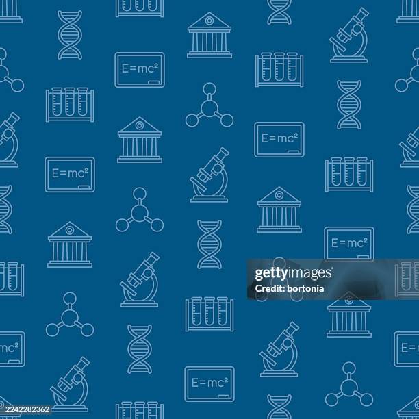 science seamless editable stroke icon pattern - einstein stock illustrations
