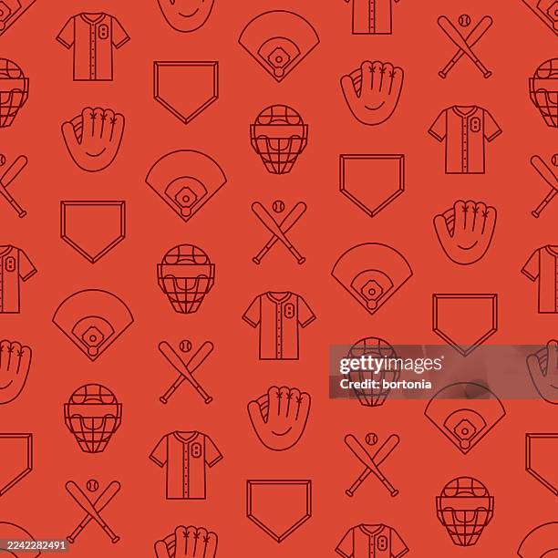 stockillustraties, clipart, cartoons en iconen met baseball seamless editable stroke icon pattern - honkbal bal
