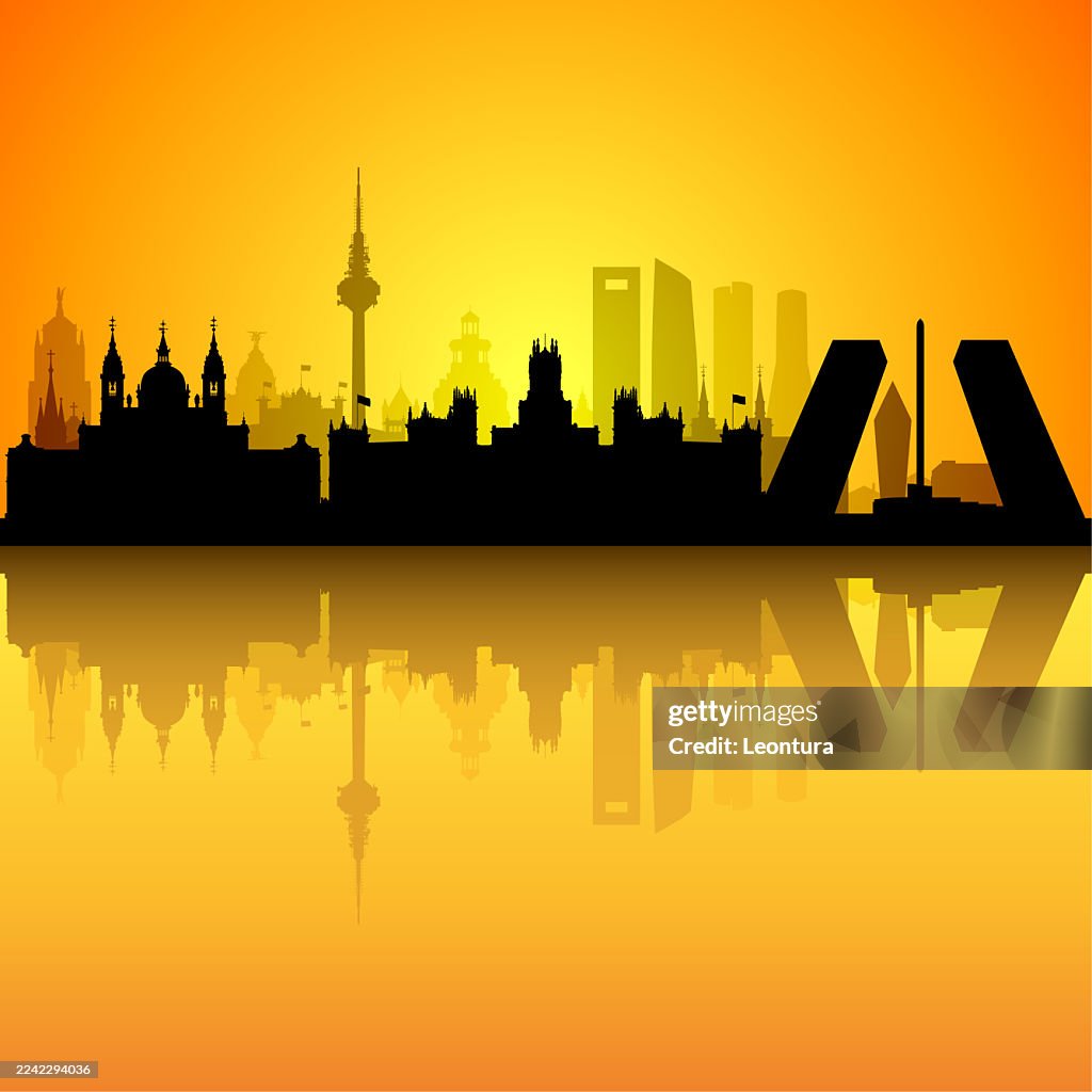 Madrid Sunrise Skyline Silhouette