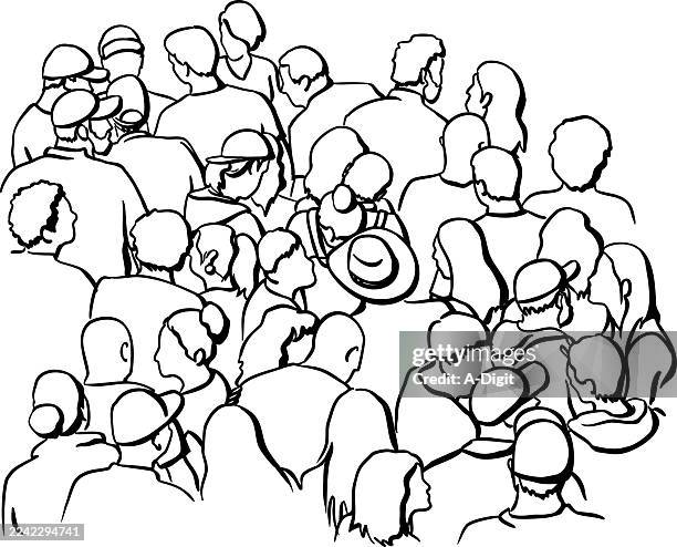 crowd from above ink - city crowd stock illustrations