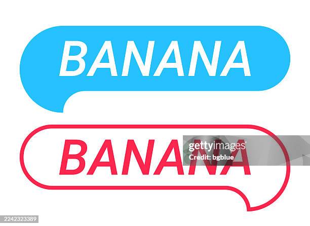 banana - blue and red speech bubble on white background - banana leaf print stock illustrations