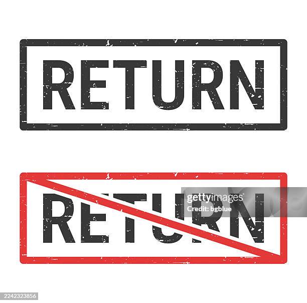 return - rubber stamps with crossed out stamp on white background - returning stock illustrations