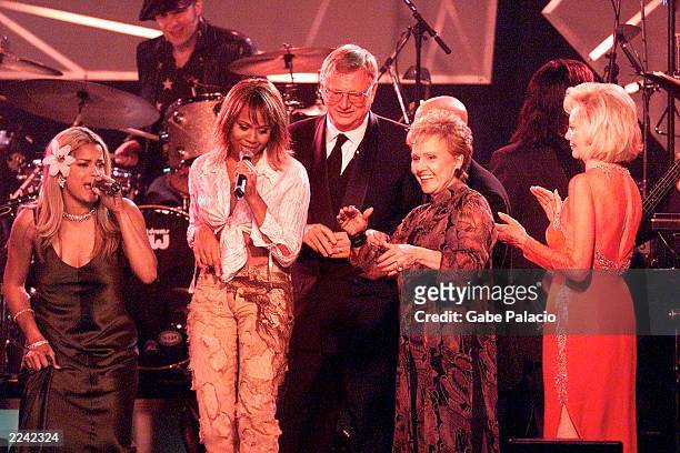 Blu Cantrell, Deborah Cox, Ralph Peer, Maria Elena Holly, and Iris Cantor perform at the Songwriters Hall of Fame 32nd Annual Awards at The Sheraton...