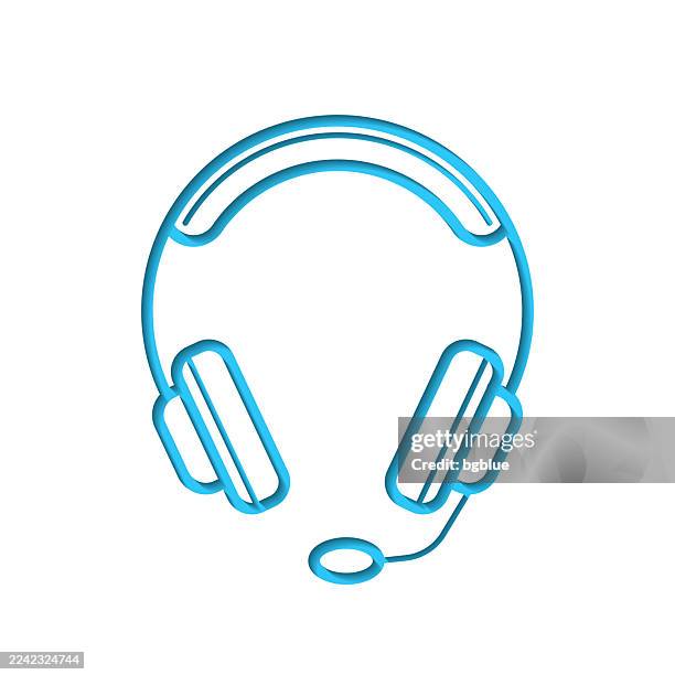 headset. icon cut out on white paper with blue background - dj console stock illustrations