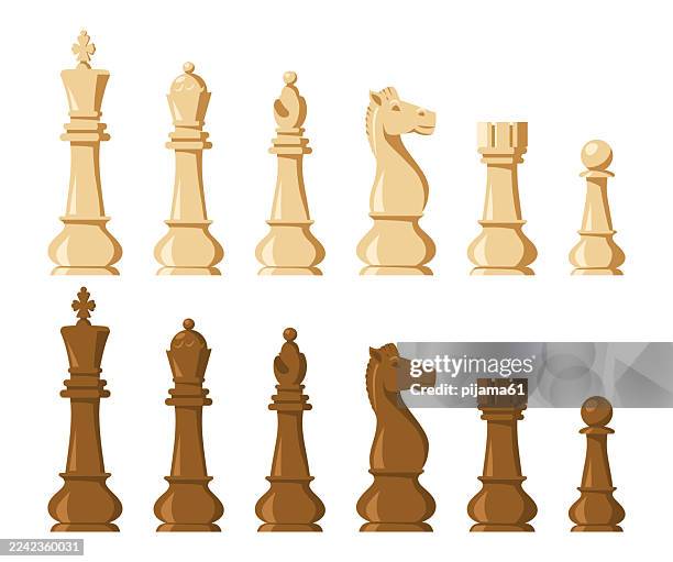chessmen. chess pieces for intelligence game on chessboard. - queen-chess-piece-clip-art stock illustrations