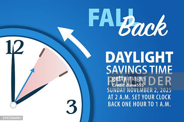 fall back clock - daylight savings time ends nov 2, 2025 - daylight saving time stock illustrations