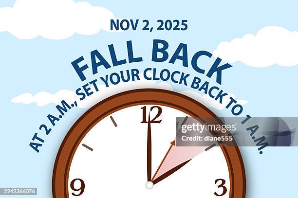 fall back clock - daylight savings time ends nov 2, 2025 - fall back stock illustrations