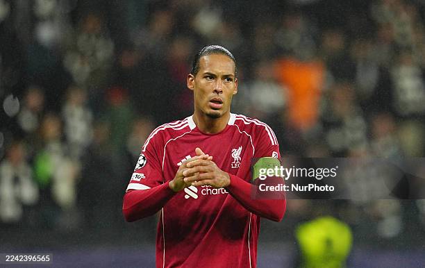 Virgil van Dijk looks on during the Champions League group game between Eintracht Frankfurt and Liverpool FC at the Deutsche Bank Park, Frankfurt,...