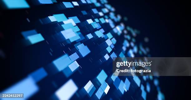 abstract blue digital blocks – futuristic technology background - system implementation stock pictures, royalty-free photos & images