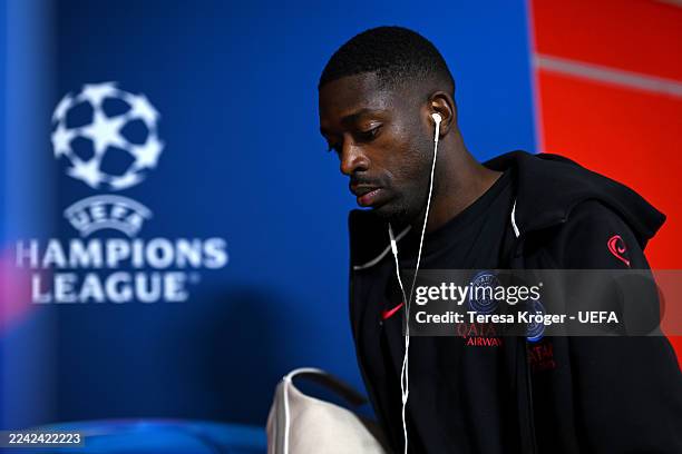 Ousmane Dembele of Paris Saint-Germain arrives at the stadium prior to the UEFA Champions League 2025/26 League Phase MD3 match between Bayer 04...