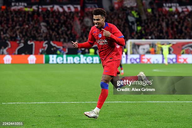 Desire Doue of Paris Saint-Germain celebrates scoring his team's second goal during the UEFA Champions League 2025/26 League Phase MD3 match between...