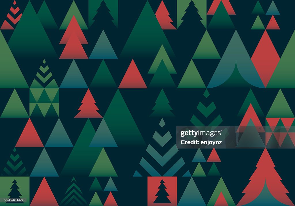 Seamless Red and green abstract triangle tree textured Christmas pattern wallpaper design